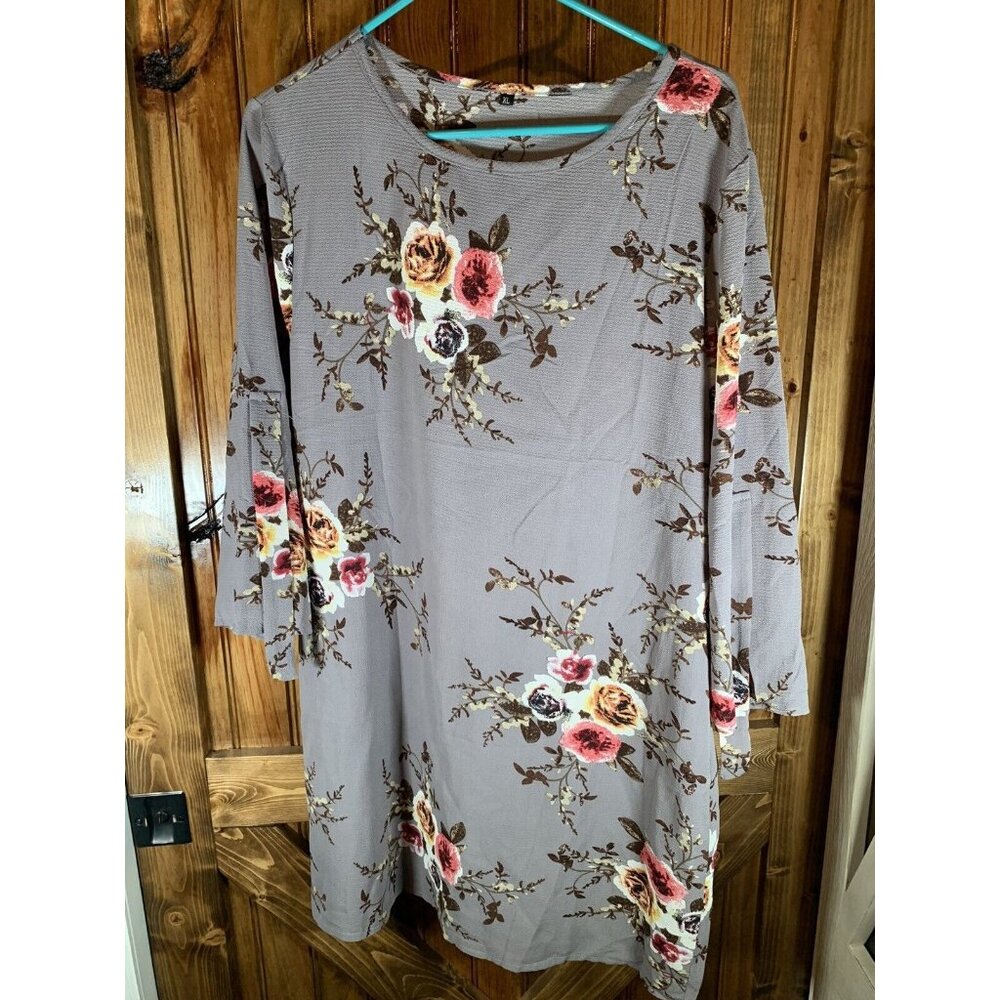 3/4 Sleeve Mini dress Gray/Purple Floral Size XLarge
